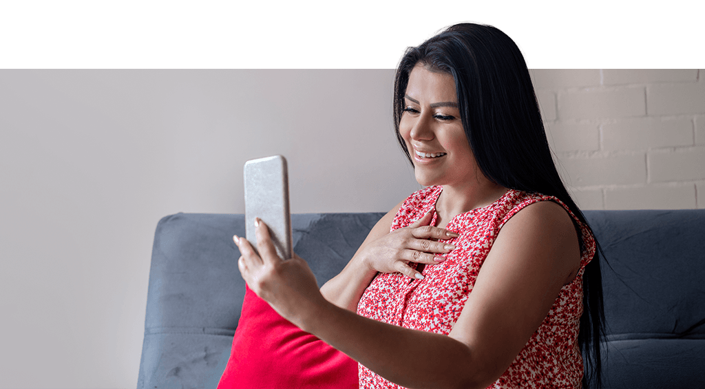 Supporter sharing their story on a phone